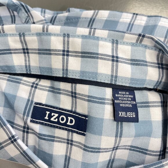 NEW Izod Men's XXL Luxe Touch Long-Sleeve Button-Up Shirt Modern Fit Blue Plaid - Picture 6 of 9